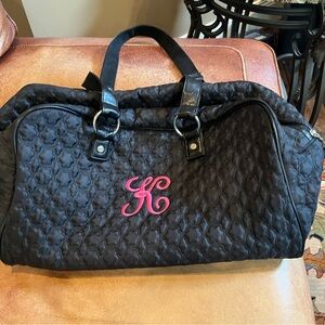 Thirty-One Black Quilted Travel Bag with Elegant Monogram “K” in pink